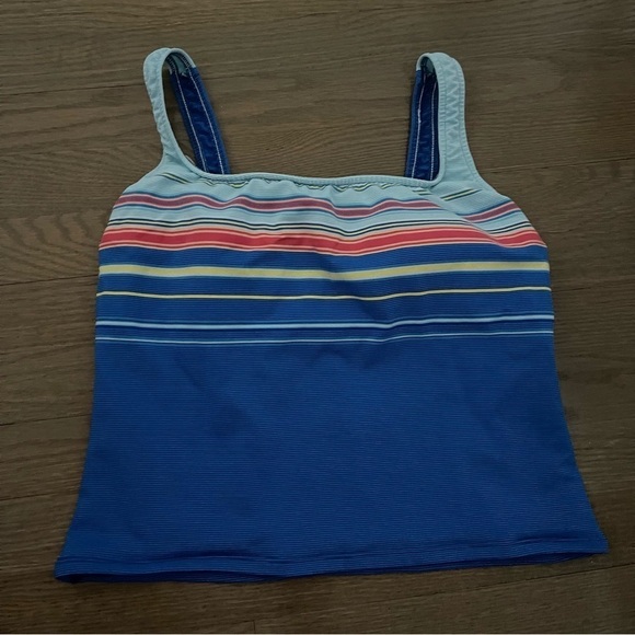 Gabar Swimwear Blue Striped Bathing Suit Top Size 16 - Picture 1 of 8